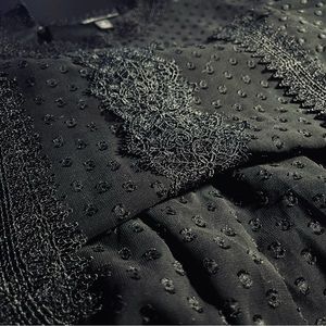 Torrid 4X Black Dot Mesh and Lace Three-Quarter Sleeve Midi Dress